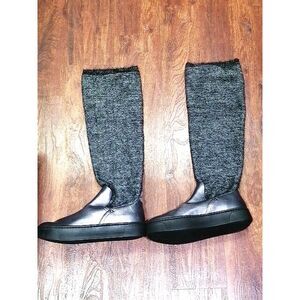 Naked Feet Boots Womens Umbra 10 Gray Metallic Sweater Sock Shoe Knee Hi Pull On